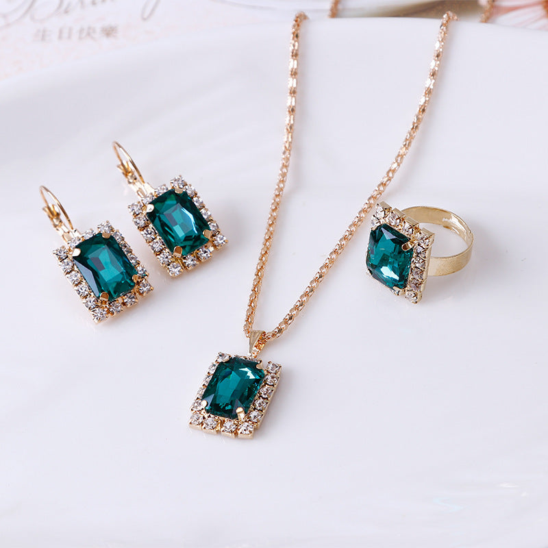 The Crystal Set Necklace Earring Ring Three-piece Set