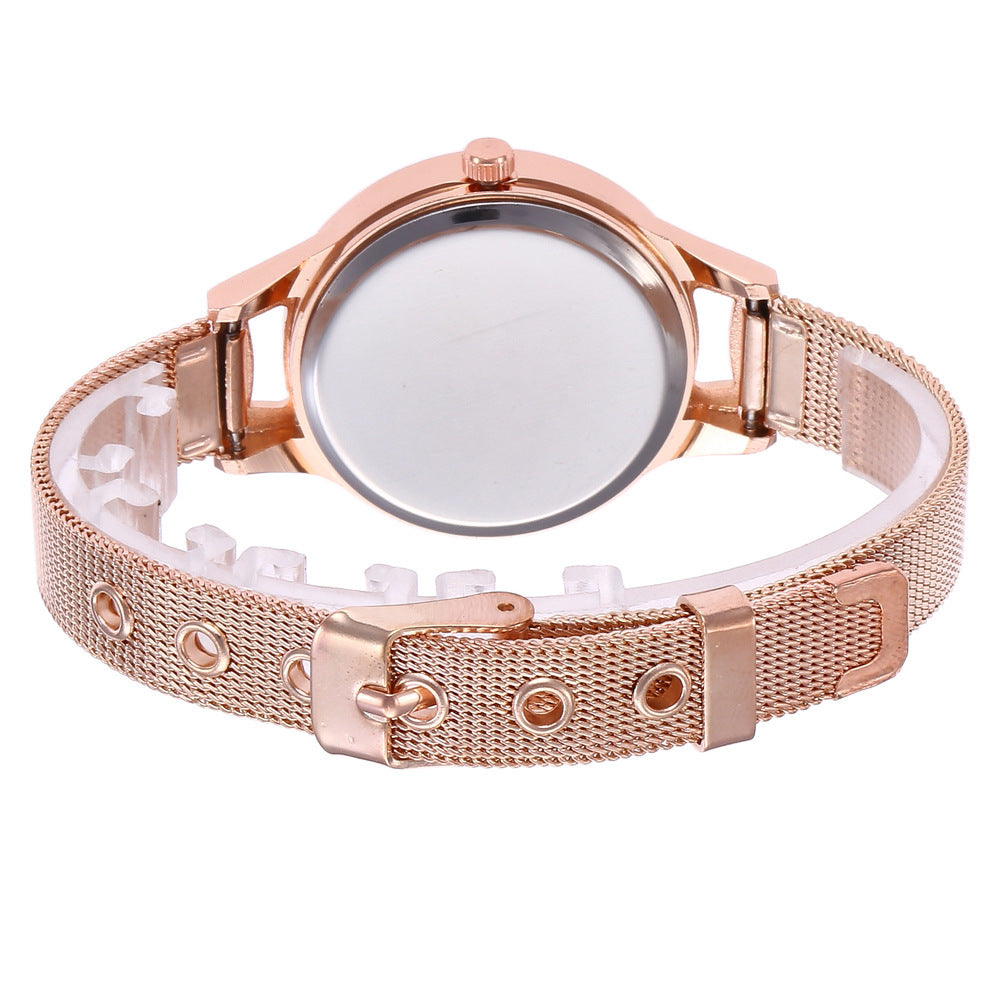 Harmony Sale Pin Buckle Round Glass Rose Gold Stainless Steel Mesh Belt Watch For Women