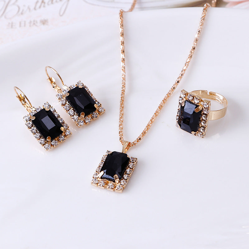 The Crystal Set Necklace Earring Ring Three-piece Set